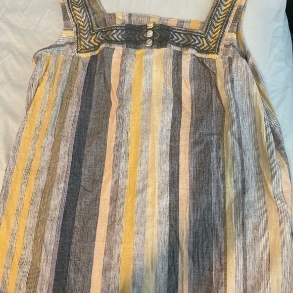 Lucky Brand Striped Grey Yellow Button Sleeveless Tank Top
